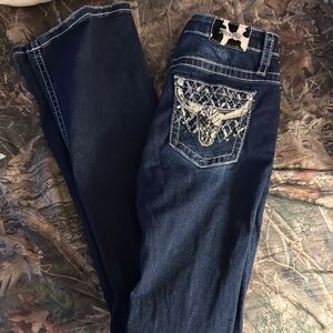 Miss Me Blue Boot Cut Jeans with Intricate Embroidery